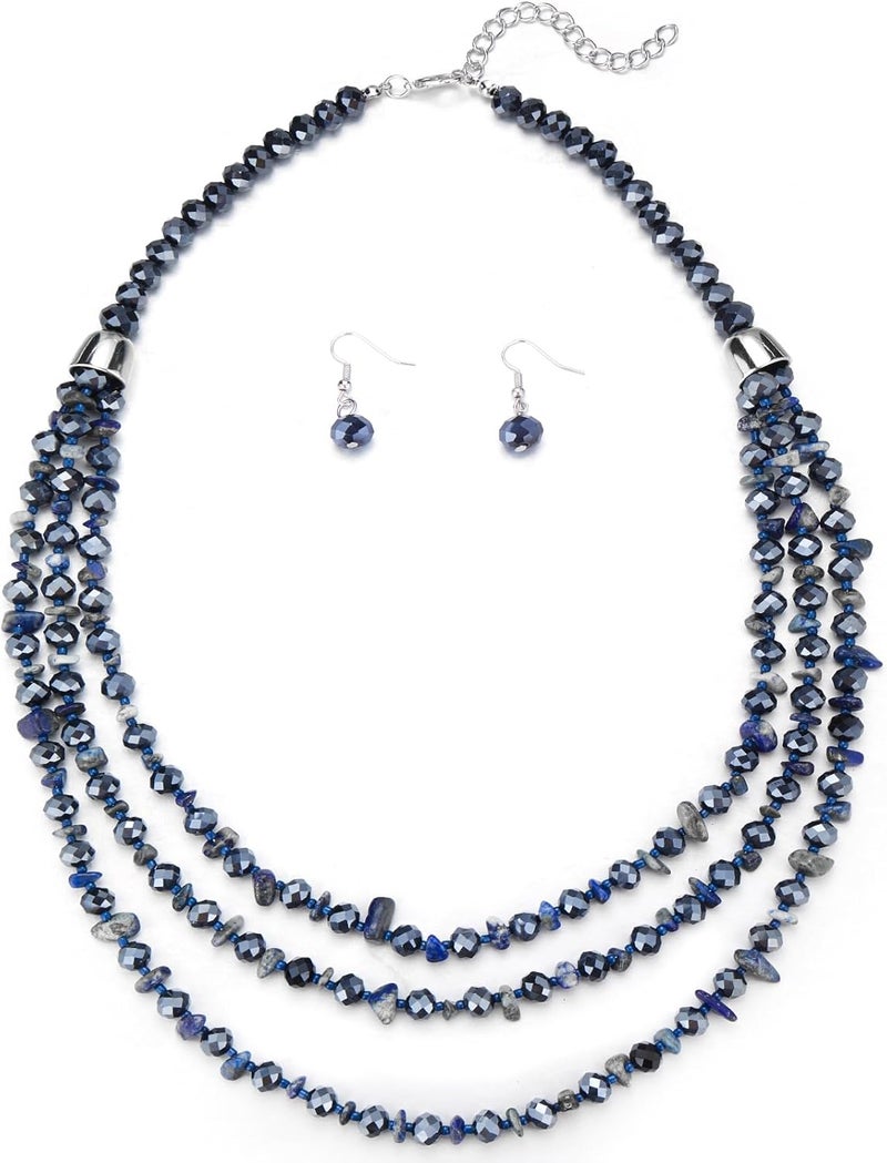 Errally Store Layered Beaded Statement Necklace Multi Strand Crystal Beads Collar Necklace and Earring Sets for Women Fashion Costume Jewelry Set Gifts for Her - Image 1